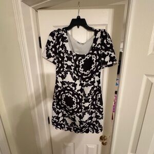 Anthropologie Black and White Puff Sleeve Sheath dress